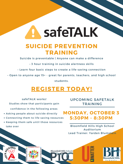 Suicide Prevention Training on October 3rd, 2022